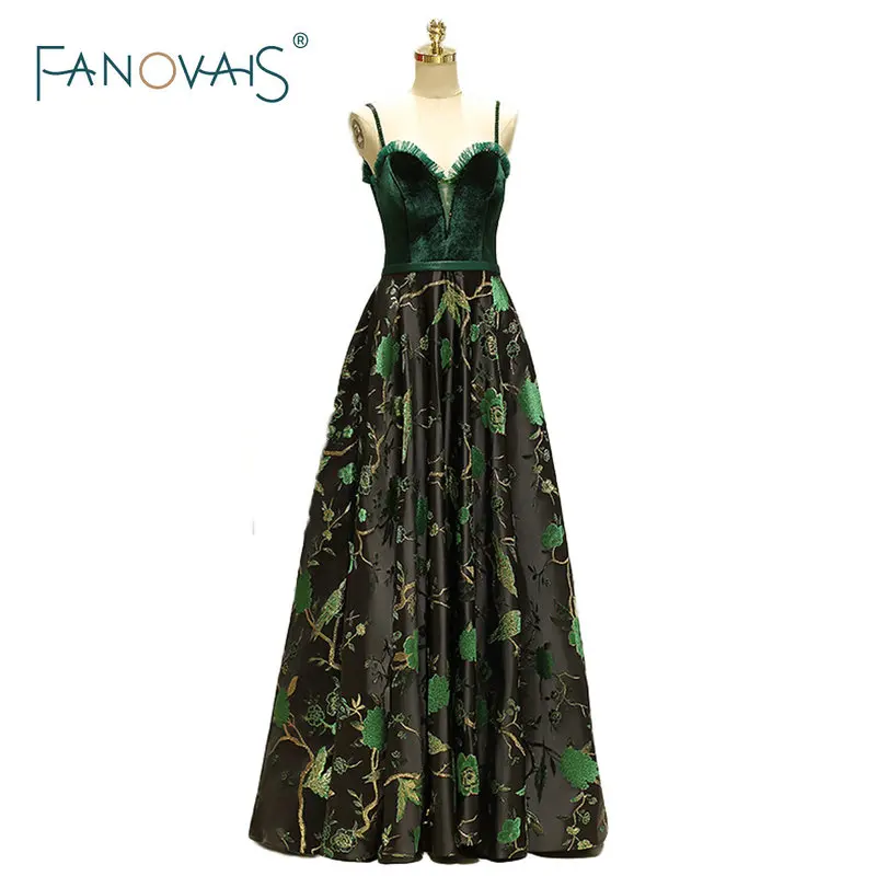 Темно-зеленые вечерние платья вышивка Vestido de Novia longo 2019 бархат цветочный принт
