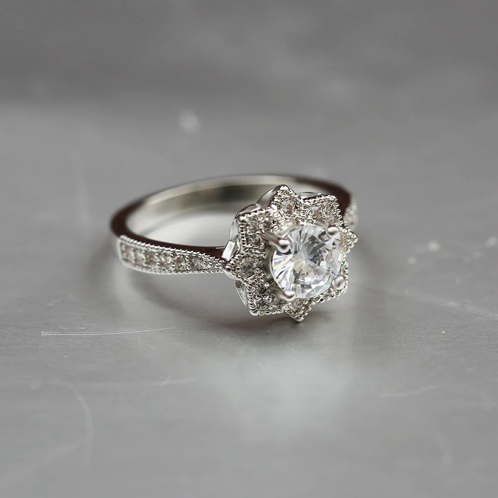 Женское медное кольцо с фианитом кристаллами|Кольца для помолвки| |