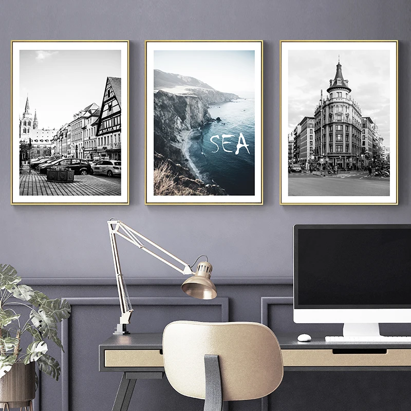 Черный белый пейзаж холст плакат скандинавский художественный минималистичный