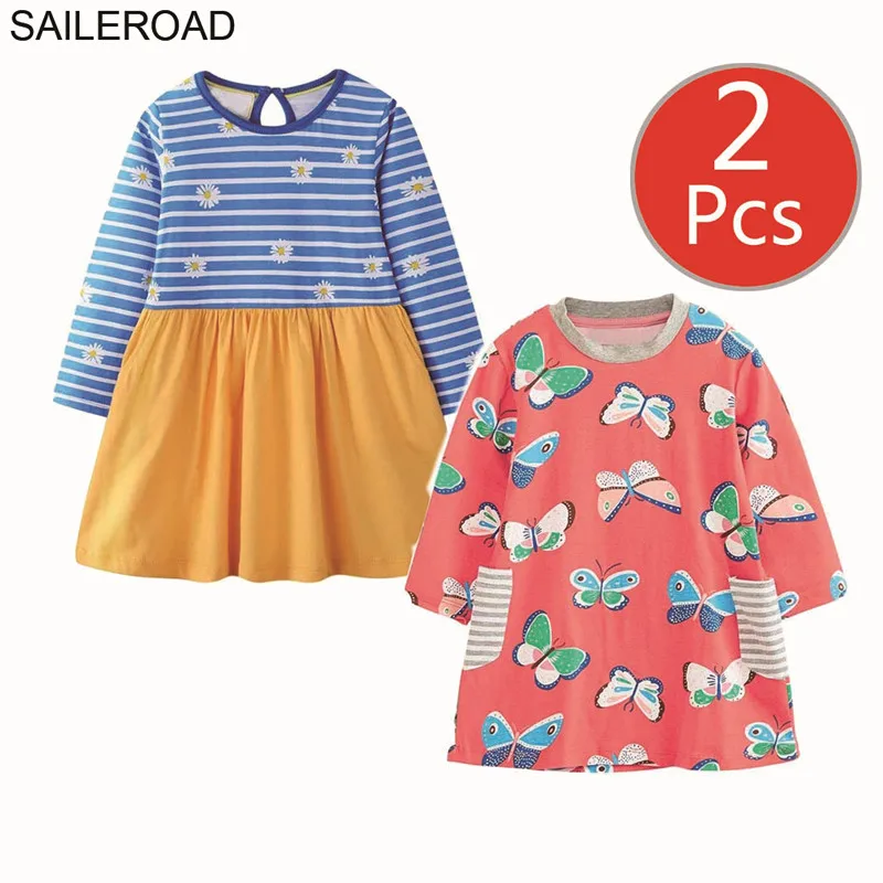 SAILEROAD 2 шт. Фруктовое Яблоко с Принтом Девушки Карманные Платья Vestidos 5 Лет Платье
