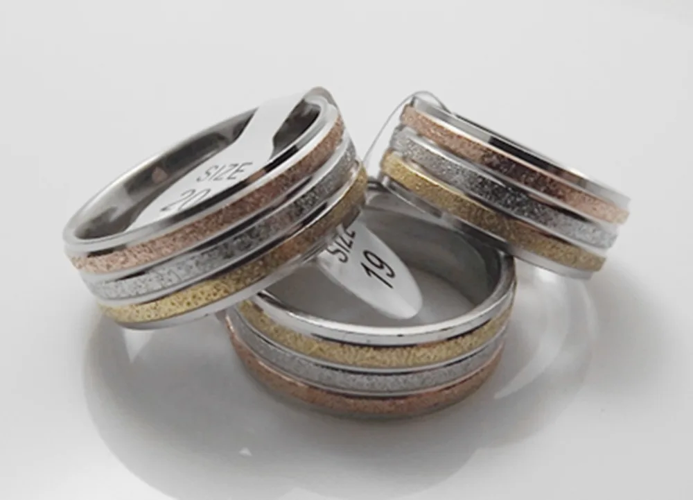 Sell 10 pcs 8mm Three-color tangent pearl sand Inner arc Comfort fashion stainless steel rings | Украшения и аксессуары