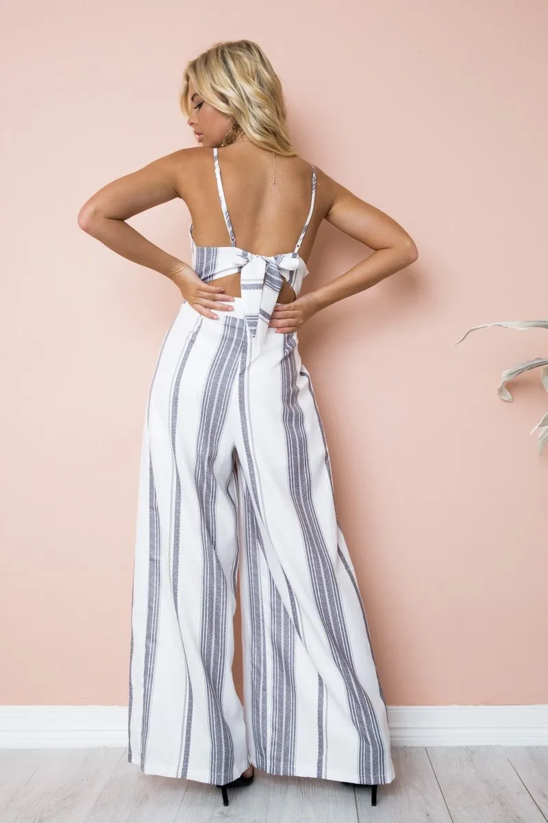 

Sexy Playsuits Backless Sling Summer Rompers casual Womens Jumpsuits Black Striped Print Calf-Length Pants Overalls Women