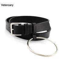 big round metal circle unisex black pu leather belt punk waistband belts for women silver square buckle jeans black red brown