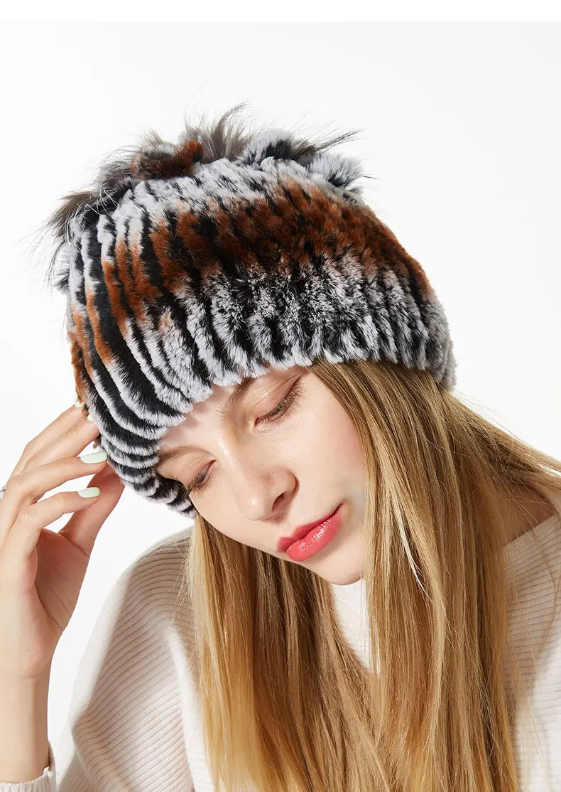 Новинка, зимняя женская шапка,, настоящий мех кролика, skullies& beanies, женские вязаные шапки, зимняя шапка для женщин, толстая шапочка для девочек