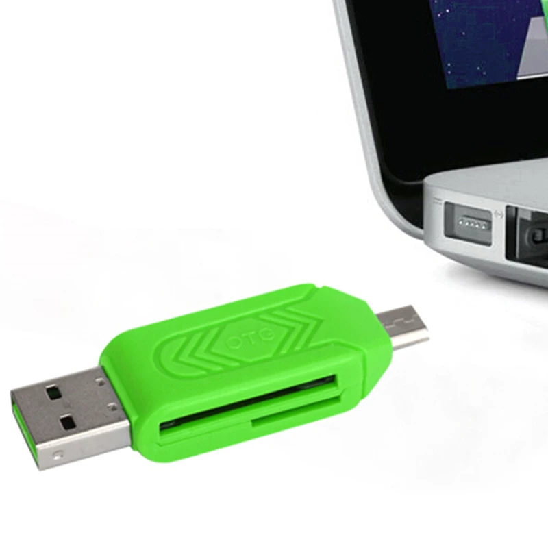 4 в 1 USB 2,0 TF/SD Micro USB OTG универсальный компьютер телефон кардридер - Цвет: Зеленый