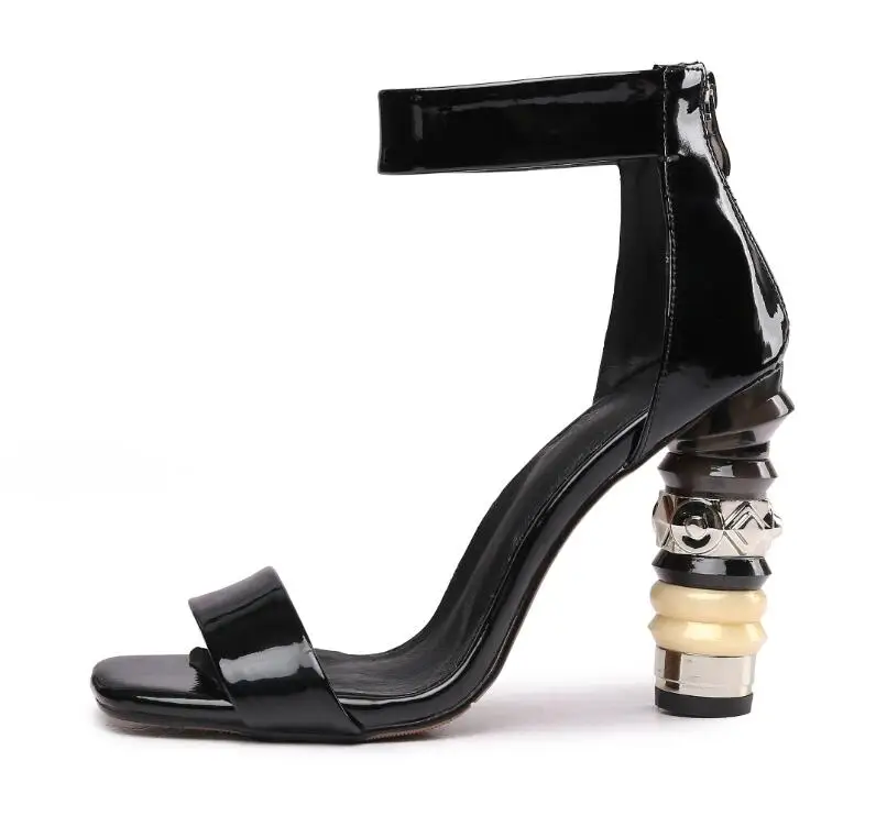 Buono Scarpe/босоножки из натуральной кожи на высоком каблуке; обувь на необычном металлическом каблуке; женские босоножки для выпускного вечера; Летние босоножки белого и черного цвета - Цвет: Черный