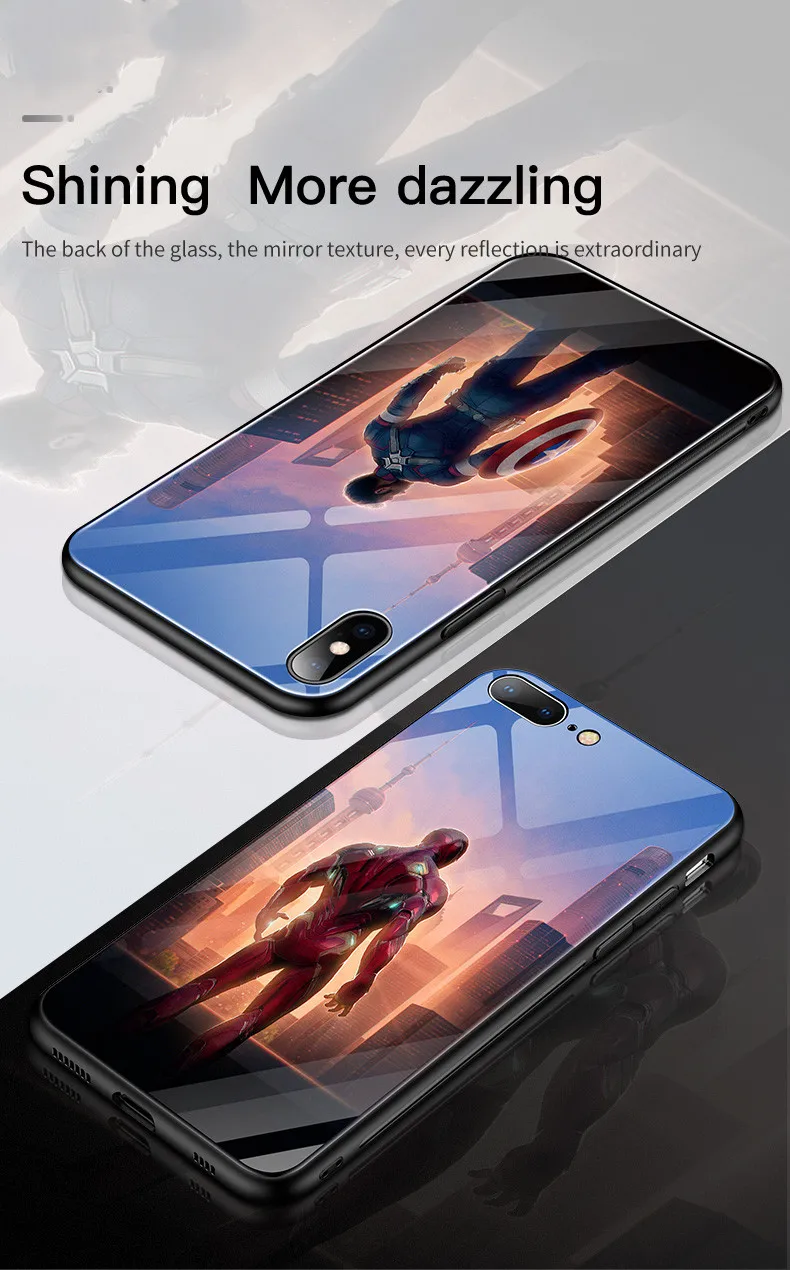Marvel Coque роскошный стеклянный чехол для телефона Железный человек Америка Капитан силиконовый чехол для iPhone 6 6s 7 8 Plus X XS Max XR Мстители Funda