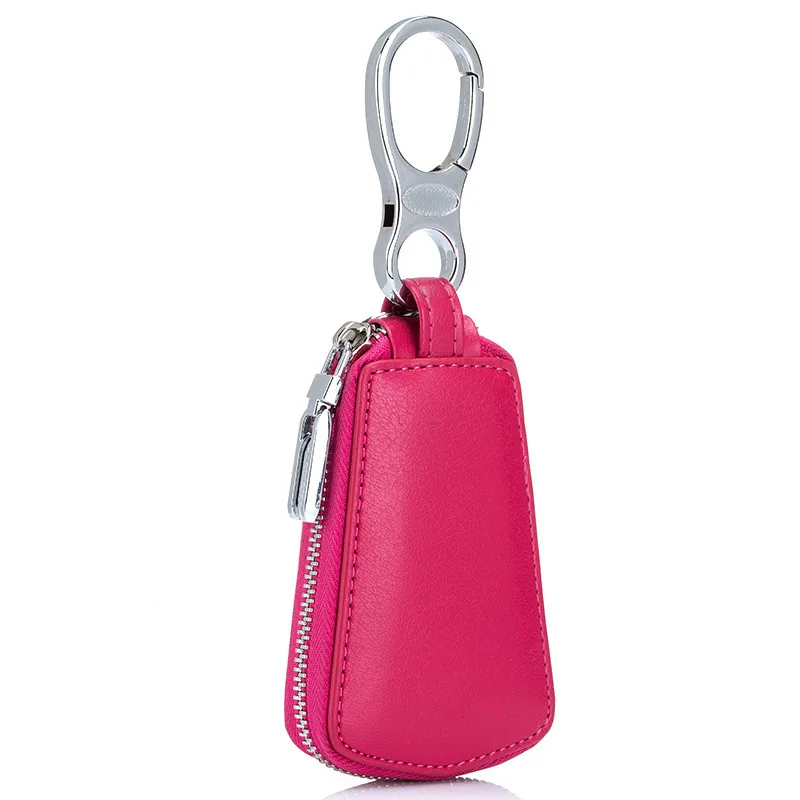 rose WINLIGTURE Genuine Leather Car Key Holder Bag Wallet Men Keychain Key Ring Case Women Keychain Pouch 588 - Color: rose