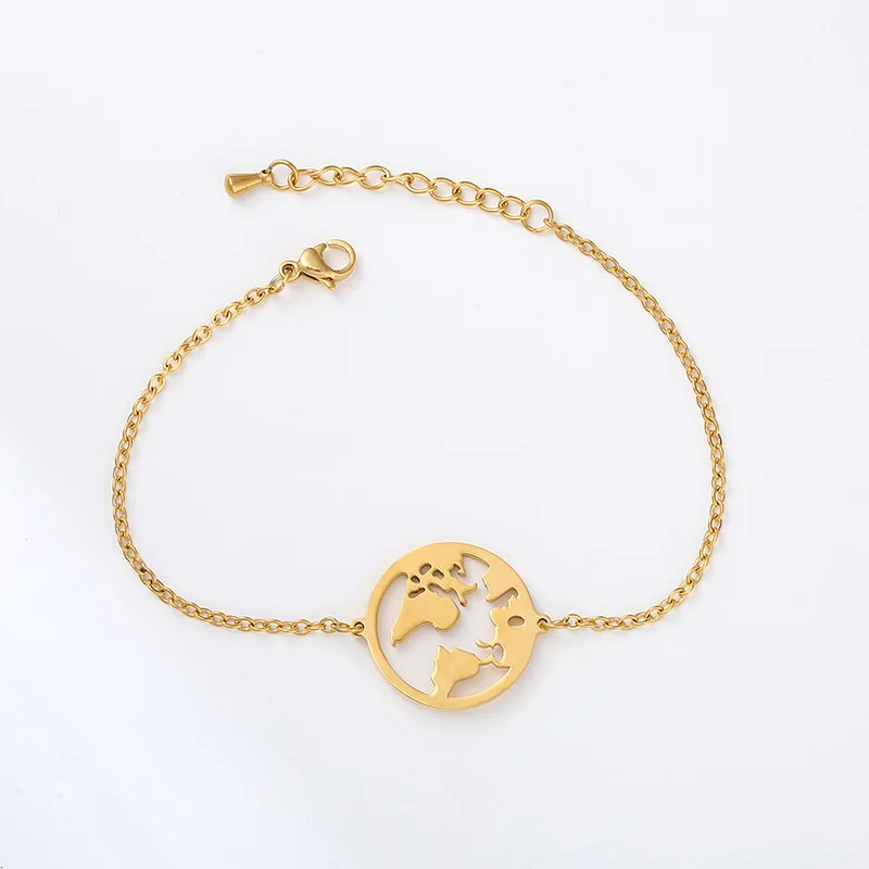 Модный Золотой/Серебряный/розовое золото кулон с картой мира браслет-цепочка