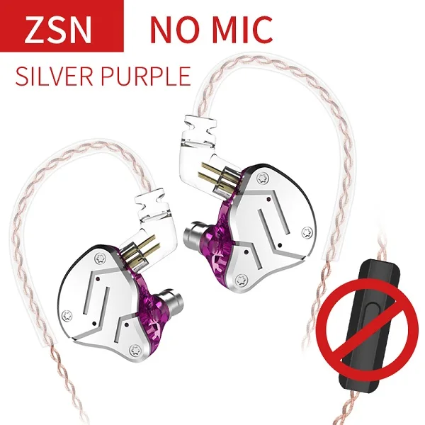KZ ZSN BA+ DD наушники в ухо гибридная гарнитура HIFI бас шумоподавление наушники для KZ ZST ZSR ZS10 AS10 CCA C10 C16 ZSX - Цвет: purple no mic