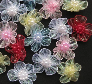 10 шт. U pick органза ленты банты с цветами wБисер Аппликации Свадебные украшения A0022