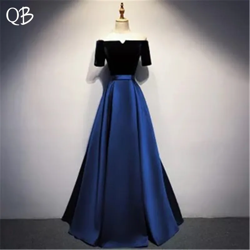 Vintage Purple Blue A-line Short Sleeve Satin Velour Evening Dresses 2020 New Fashion Gowns XH446 | Свадьбы и торжества