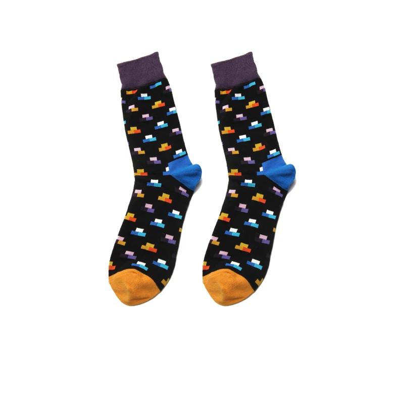 PEONFLY Autumn Winter Men Casual Colorful Geometric Square Balloon Wavy Stripes Pattern Fashion High Quality Cotton Happy Socks