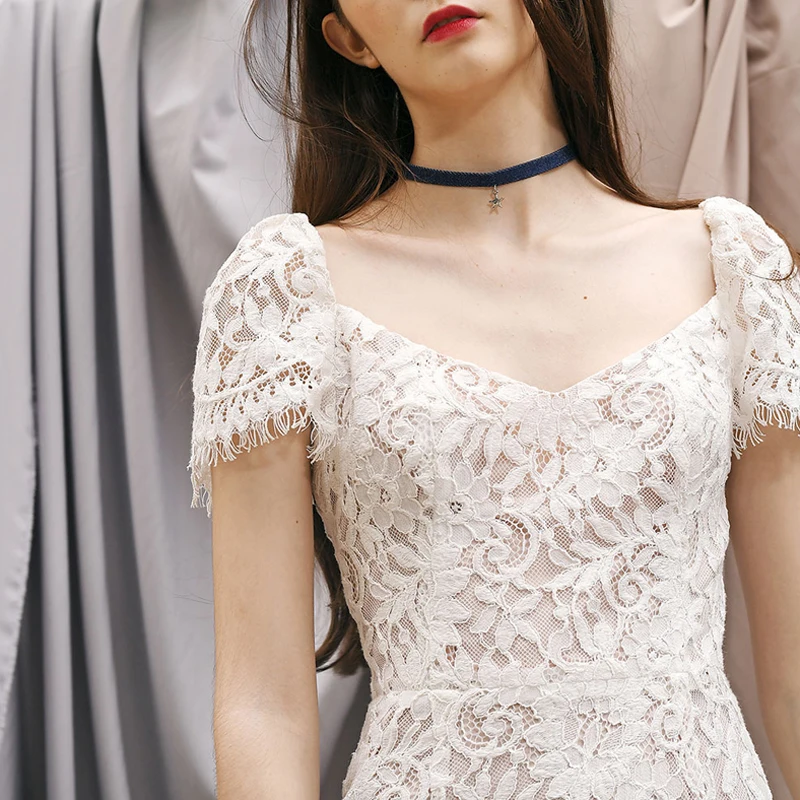 Женское кружевное платье-миди Max Spri Белое Облегающее вечернее платье с короткими