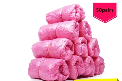 pink 50 pairs Унисекс непромокаемые чехлы для обуви Нескользящая обувь Регулируемая обувь защита от дождя день розовый синий Крытый пол Ephemeral - Цвет: pink 50 pairs