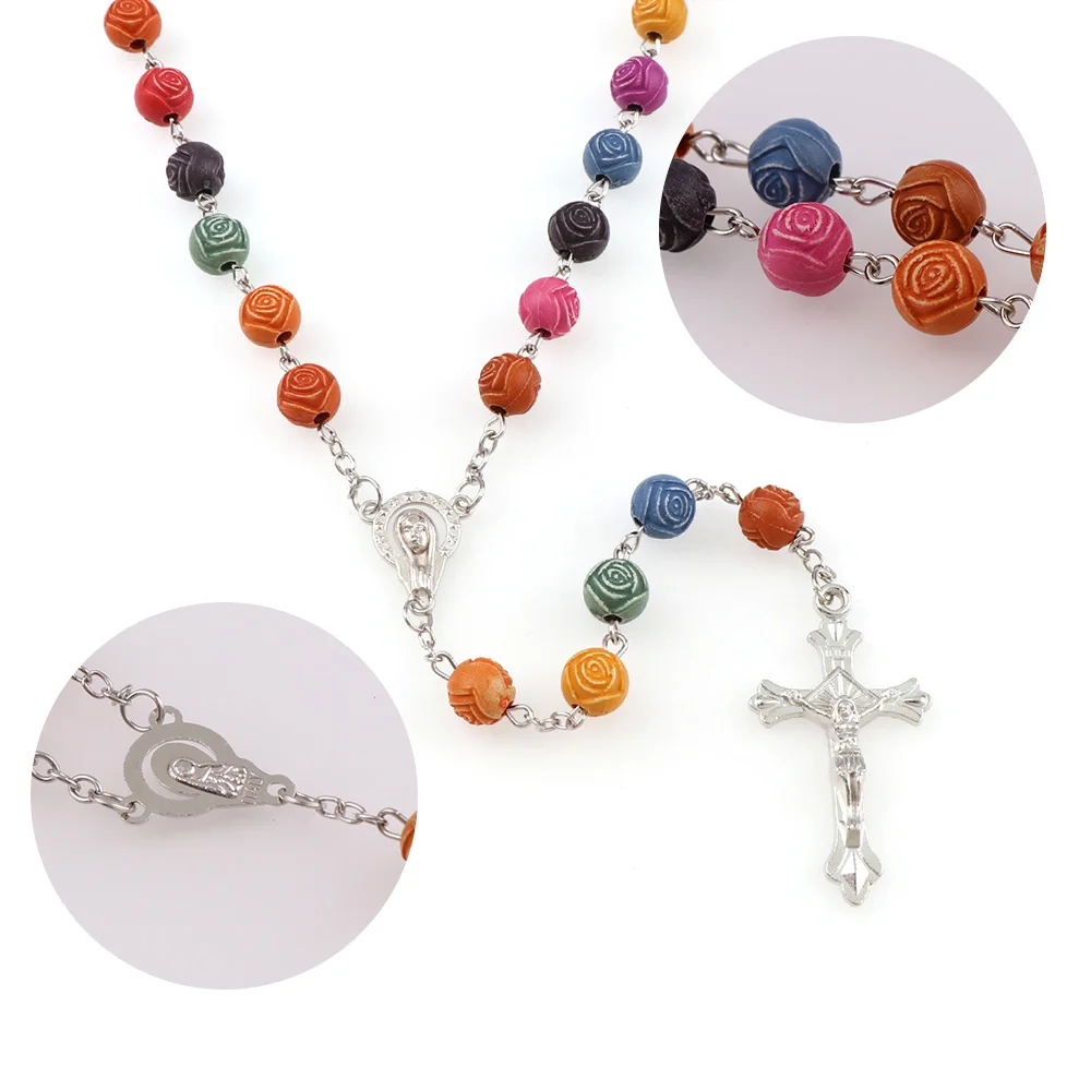 8 мм религиозная с камнями внутри цветная Роза ожерелье круглые молитвенные бусы