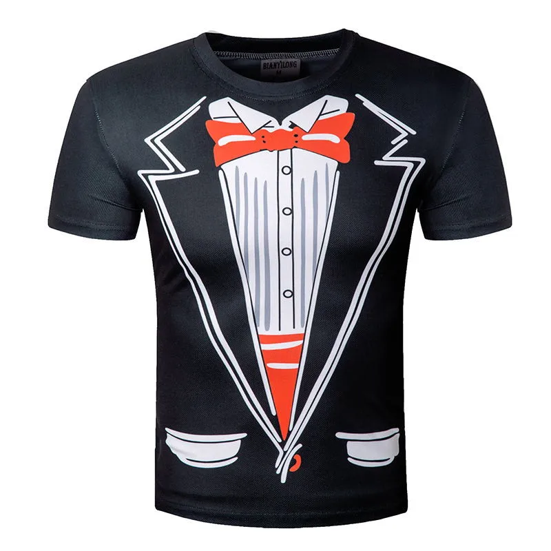 Новинка 2018 мужские футболки смокинг тройники ретро галстук забавные Camisetas