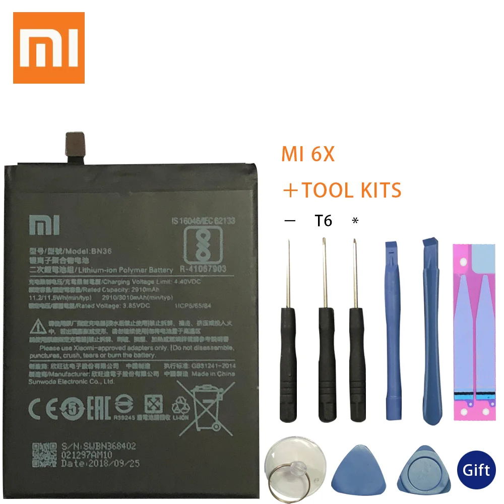 Оригинальный аккумулятор для телефона Mi6X MiA2 батарея Xiaomi Mi 6X A2 BN36 батареи с