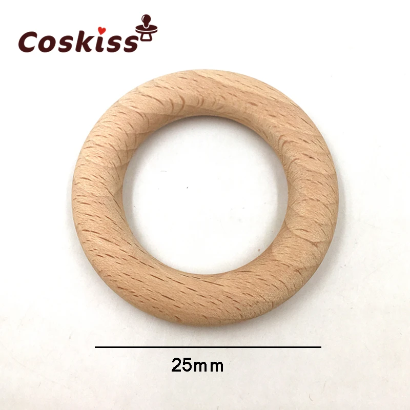 Mordedor de madera de haya para beb&eacute;, anillo redondo de madera de 25mm, pulsera artesanal, regalo, accesorio de dentici&oacute;n, brazaletes de lactancia-5