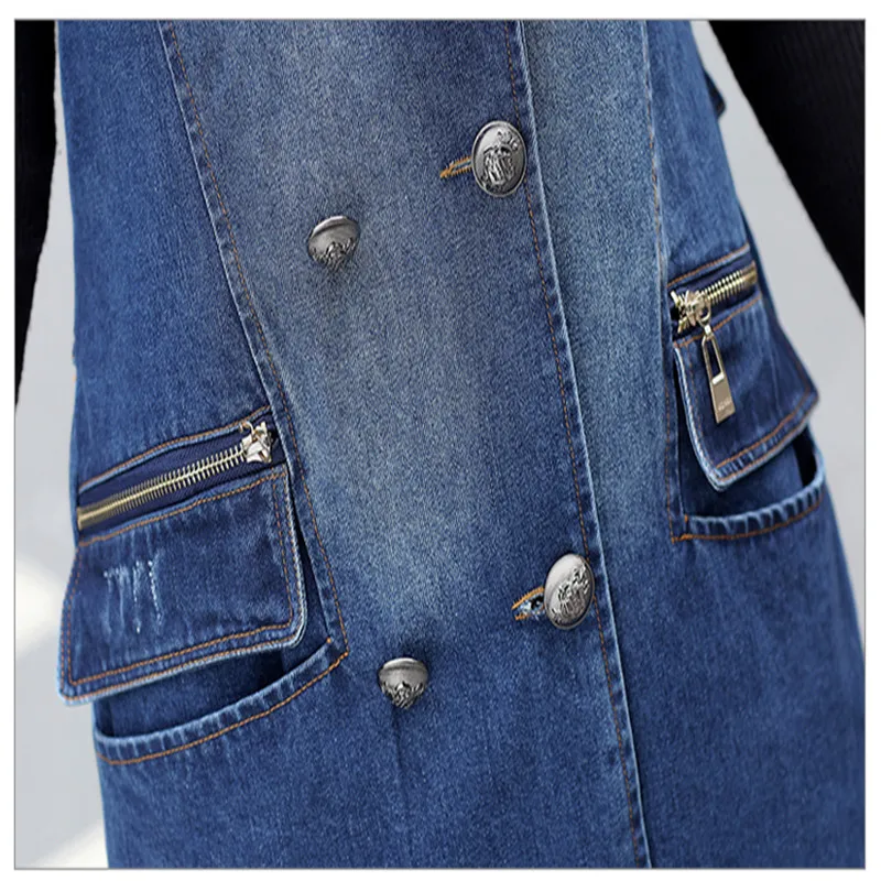 Женская Джинсовая безрукавка повседневный облегающий двубортный жилет из