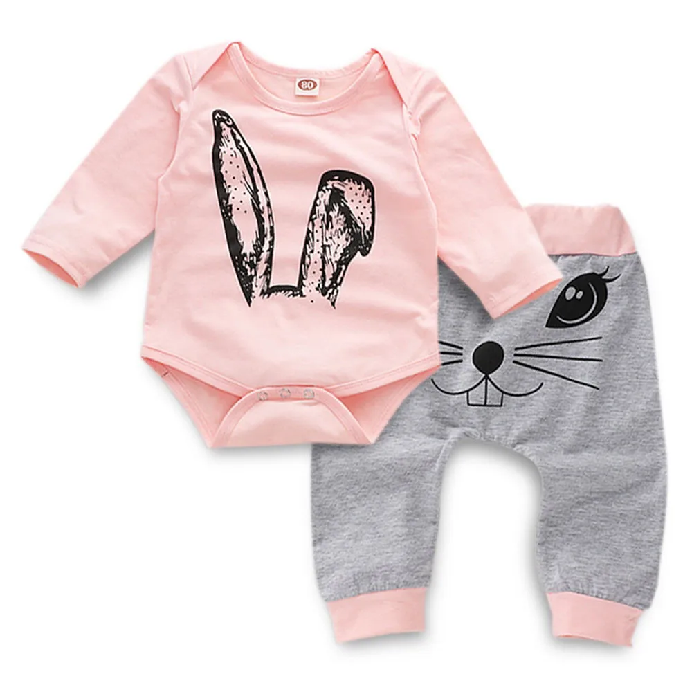 

TELOTUNY clothing sets baby girls full sleeve Toddler Kids Baby Girl Cartoon Rabbit Tops Print Rompers Pants Clothes Sets 0104