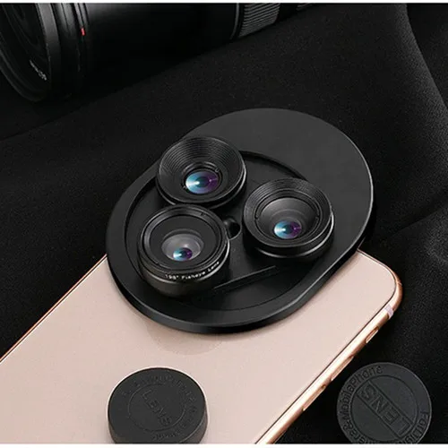 Black HD 3 в 1 универсальный поворотный объектив для мобильного телефона Широкоугольный макро объектив для смартфонов камера для iPhone samsung huawei - Цвет: Black