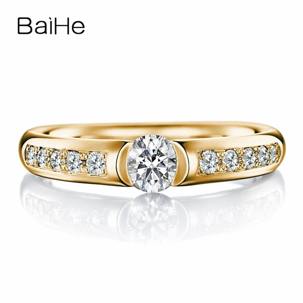 BAIHE Solid из белого золота 18 карат 0.20CT Certified H/SI круглый из натуральной Diamond Обручение Для женщин модный подарок для ювелирных изделий Кольцо