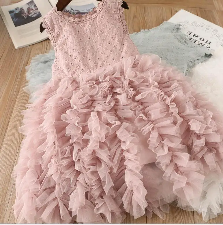 

2018 baby girl summer folding mesh dress princess children fashion flower dress 5 pieces / batch wholesale