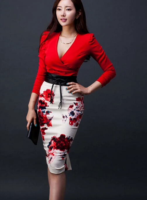 Женское облегающее Деловое платье элегантное корейское из двух частей с длинным