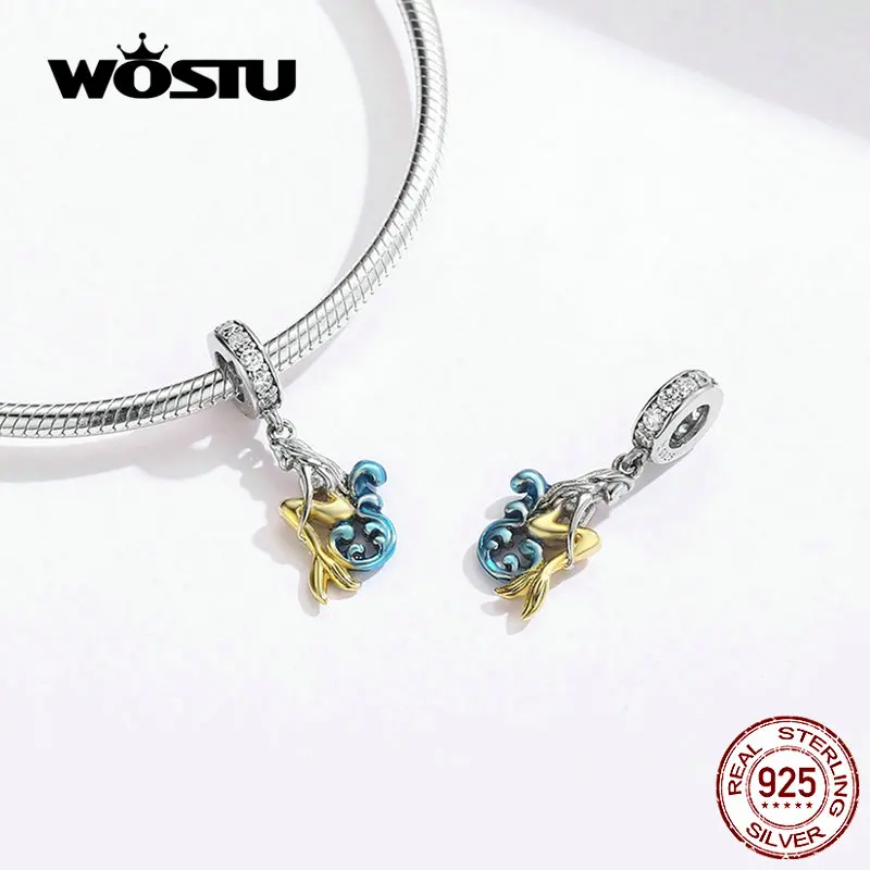 WOSTU Элегантный Русалка мотаться Шарм 925 пробы серебро смешанные эмаль CZ Бусины Подходят браслет DIY ювелирных изделий CQC1166