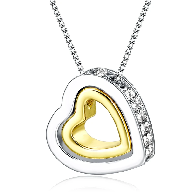 Модное ожерелье с двойным сердцем из хрусталя ATTRACTTO подвески женские серебряные