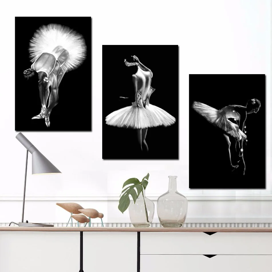 

Dancing Ballerina Black and White Poster Wall Art Canvas Prints Painting Vintage Scroll Painting Decorative Pictures Print Art