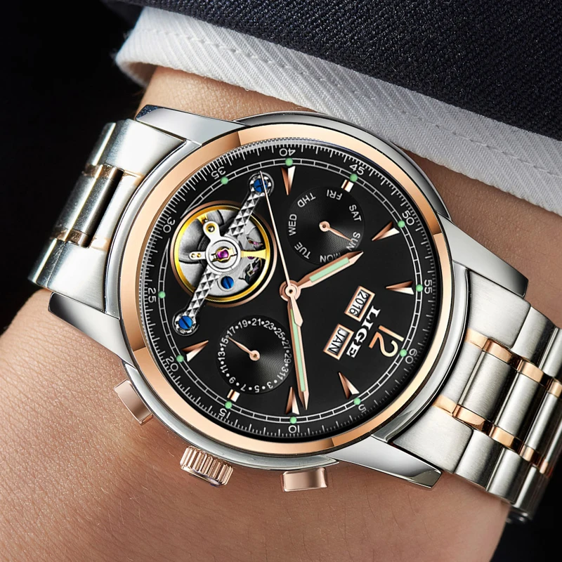 Relogio Masculino Мужские часы Роскошные Лидирующий бренд LIGE Tourbillon механические Спортивные часы мужские модные деловые мужские автоматические часы