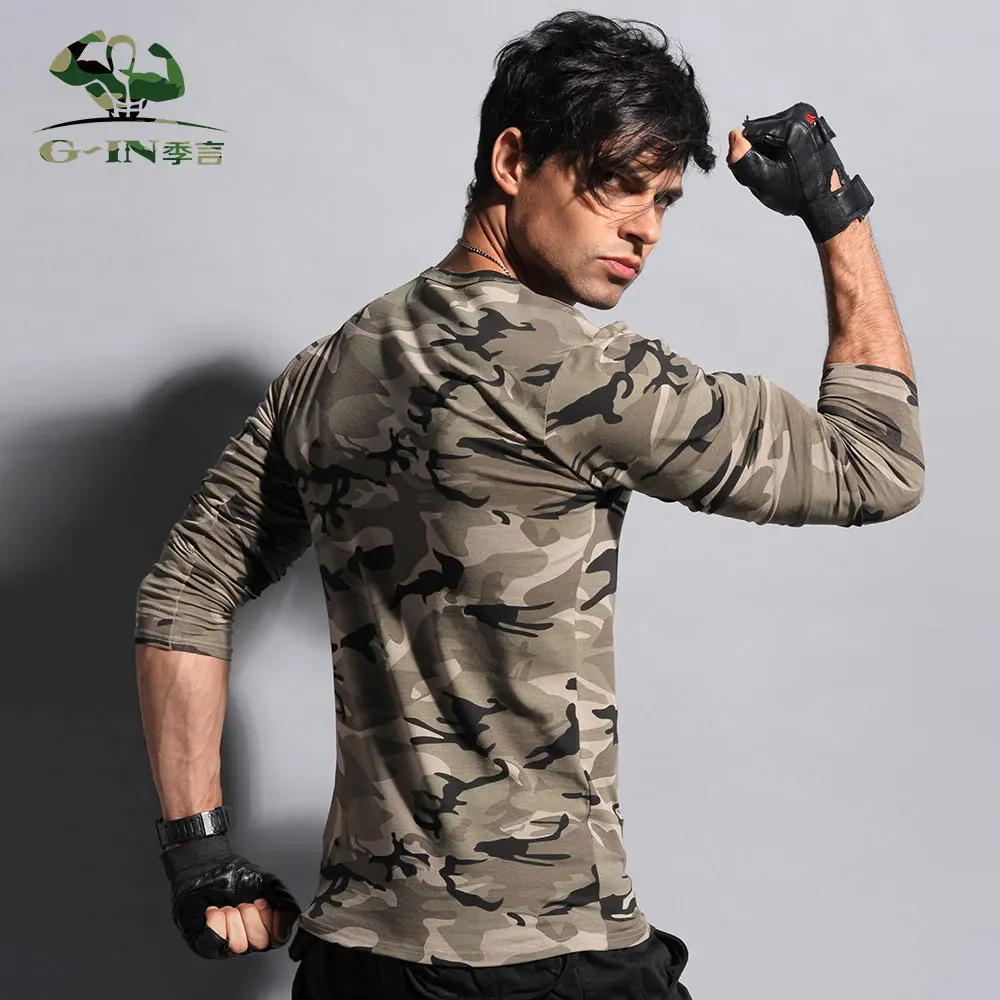 Военные эластичные полосатые камуфляжные футболки с длинными рукавами мужские