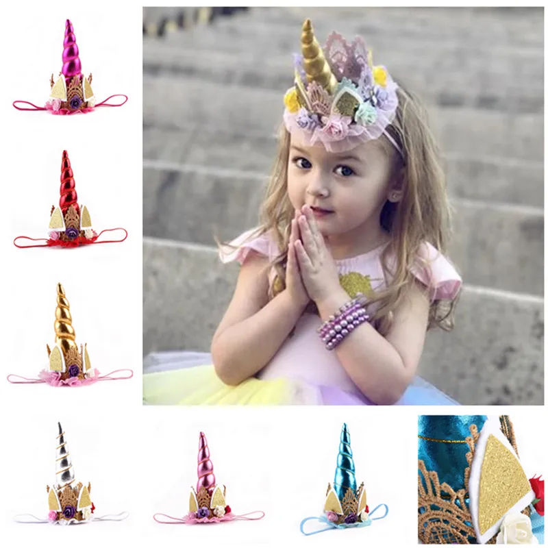 1 шт. блестящая металлическая повязка на голову с единорогом для девочек и детей