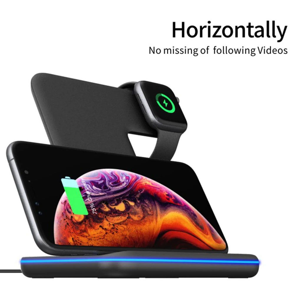 Hadinas 3в1 Беспроводная зарядная подставка для iPhone X XS Max XR 8 8Plus быстрая Магнитная Беспроводная зарядка для Apple Watch 4 3 2 Новинка