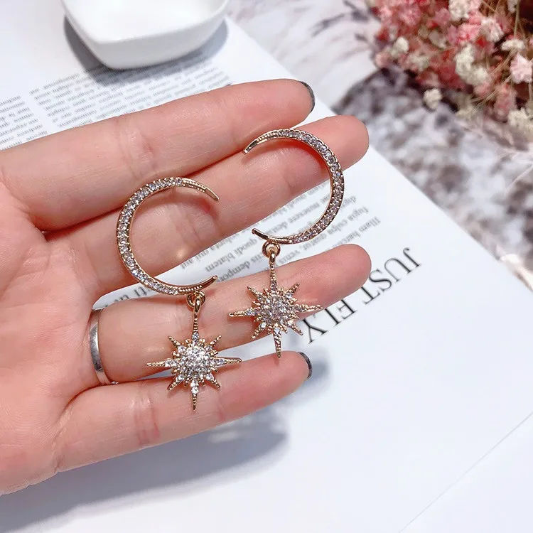 Moon star Полный cz серьги серебро 925 Сообщение гипоаллергенный неувядающий моды для