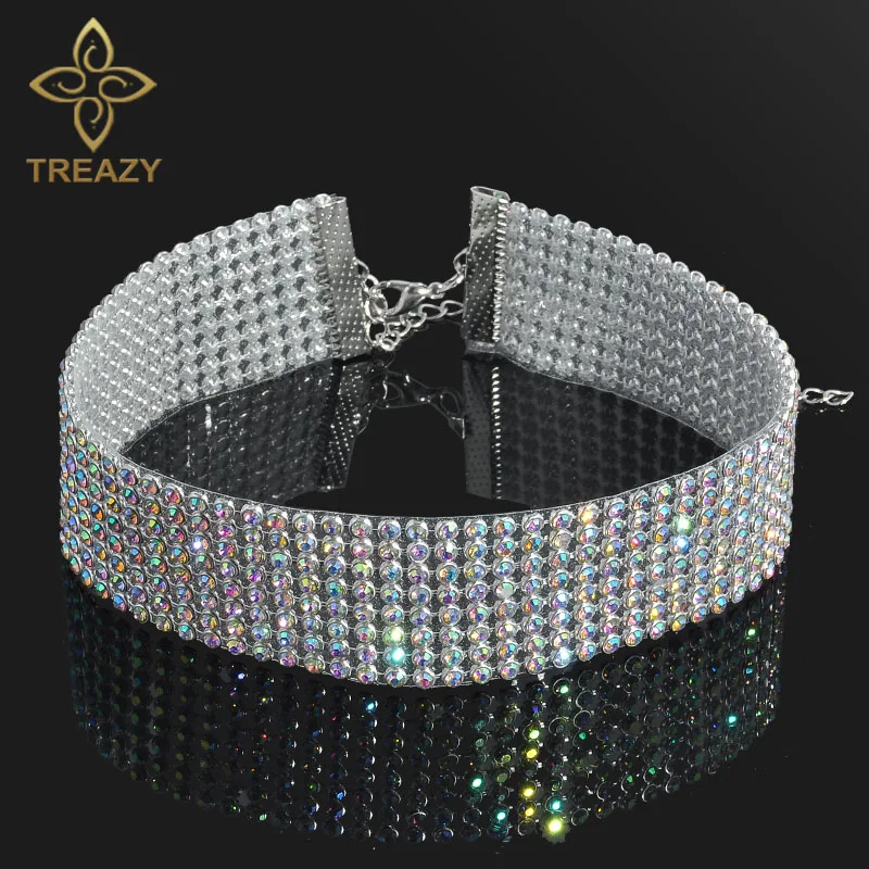 TREAZY Sparkling Full Crystal Rhinestone Choker Necklace for Women Wedding Bridal Collar Chain Party Jewelry | Украшения и