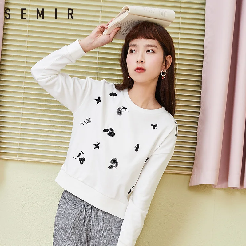 SEMIR короткий свитер новая мода хлопковая одежда для женщин Весна 2018 с длинными