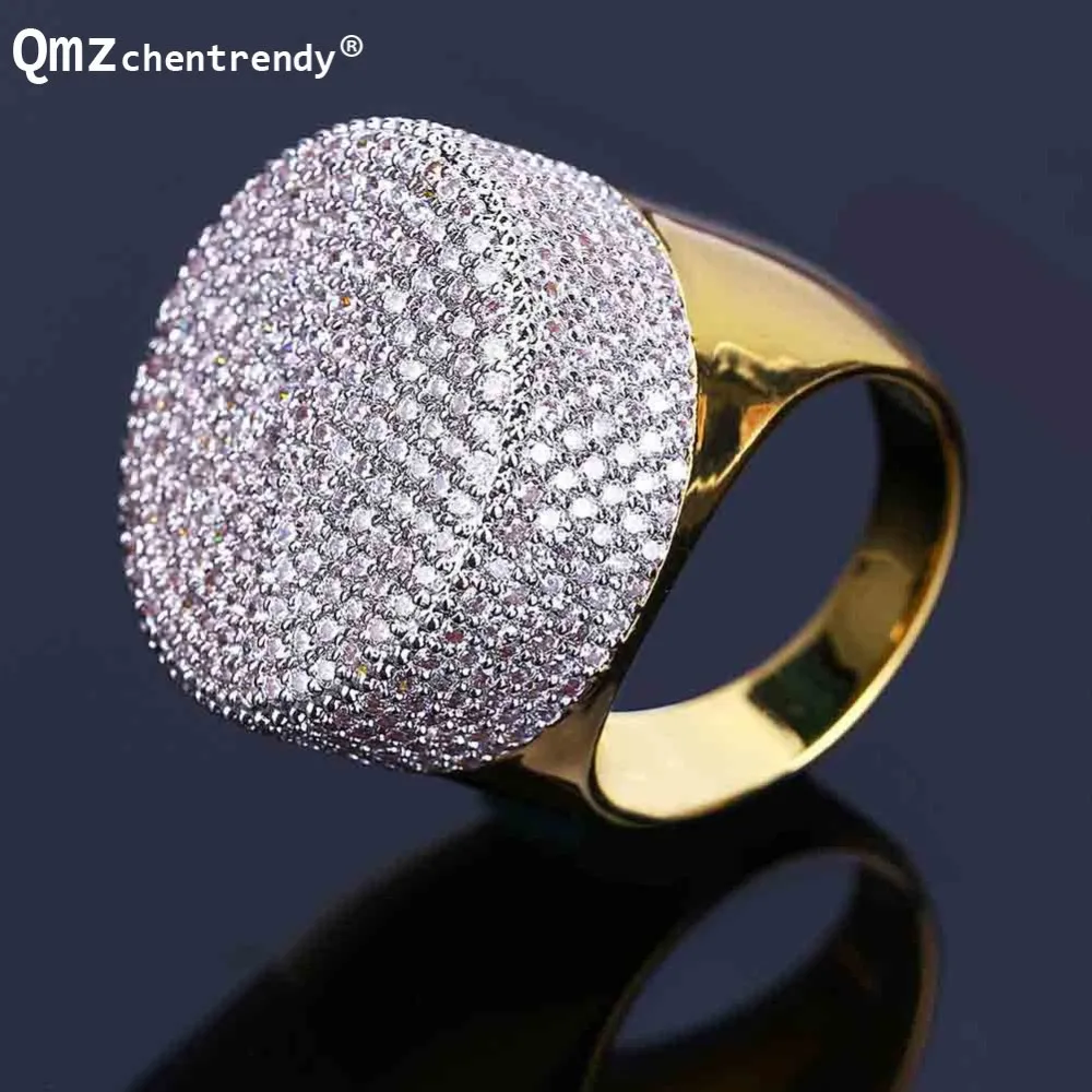 Фото Хип-хоп Bling Iced Out Micro CZ Мужское кольцо Уличный танец DJ NightClub Большой Полный камень Мальчик Хип-хоп Кольца на палец Рок Аксессуары №1