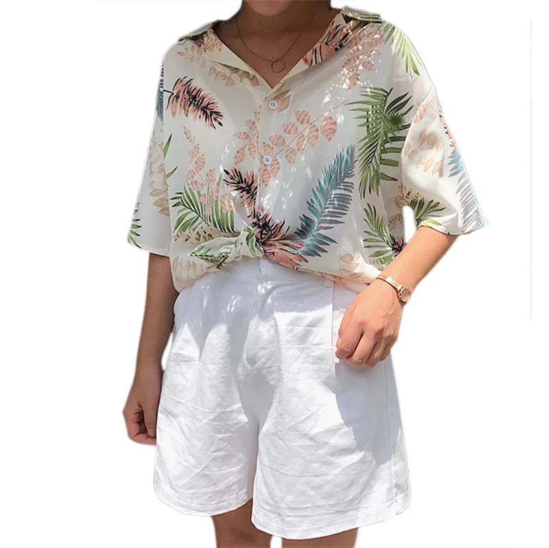 Рубашка женская шифоновая с коротким рукавом и отложным воротником|woman blouse short