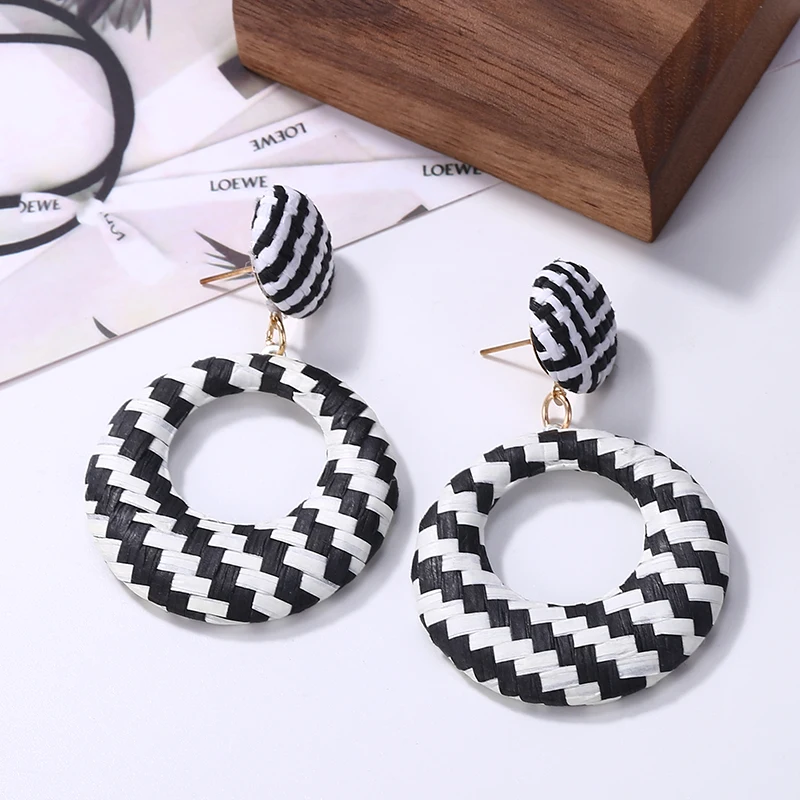 Индивидуальные деревянные вязаные висячие серьги из ротанга женские модные