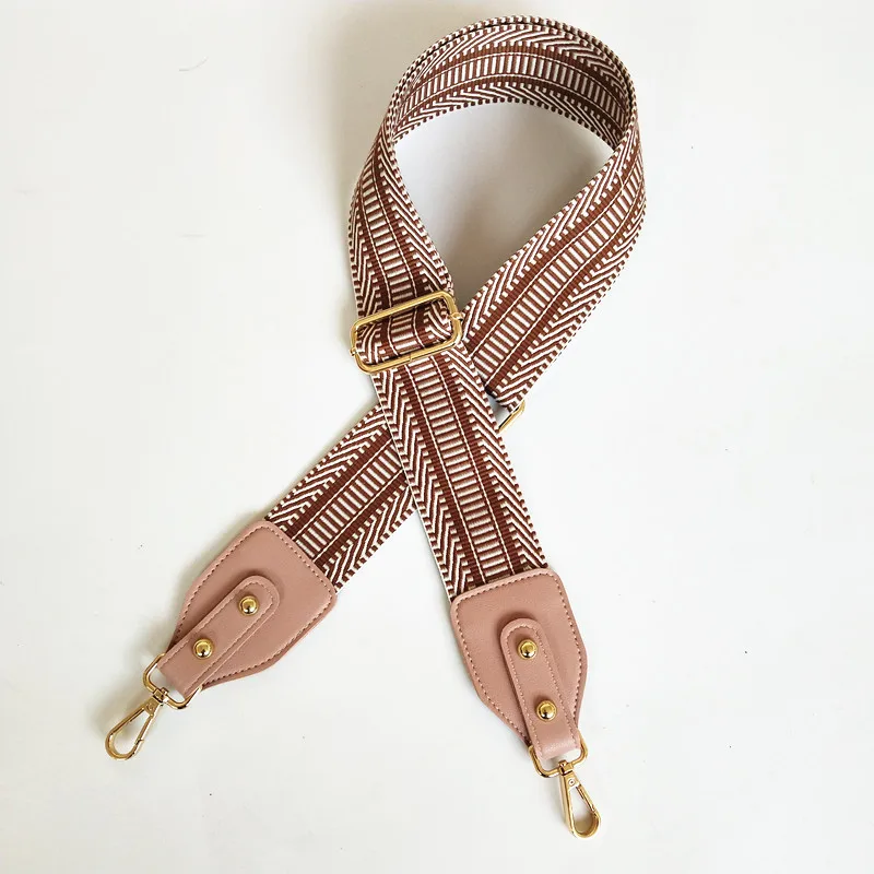 Khaki Pink Новая женская тканевая сумка с регулируемым ремнем, модный дизайн в полоску с золотой пряжкой, женские плечевые ремни, легкие подходящие сумки, ремни A0040 - Цвет: Khaki Pink
