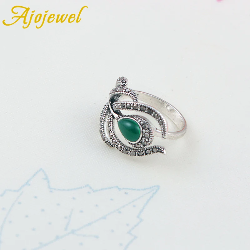 Ajojewel Размеры 7-9 индивидуальность серебряные Цвет Винтаж Стиль зеленые кристаллы горного лист, ювелирный набор элегантные вечерние ювелирные изделия