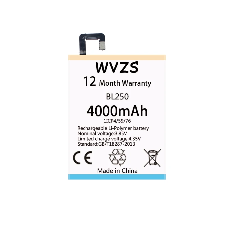 Wvzs 4000 мАч литий-полимерный аккумулятор BL250 для lenovo Vibe S1 S1a40 S1c50 Сменные