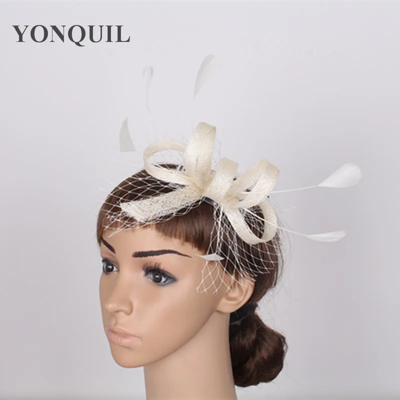 

Sinamay Fascinator Hats Good Bridal Headwear Wedding Hats Cocktail Hat Very Nice White Millinery Hair Clip Bride Women Headdress