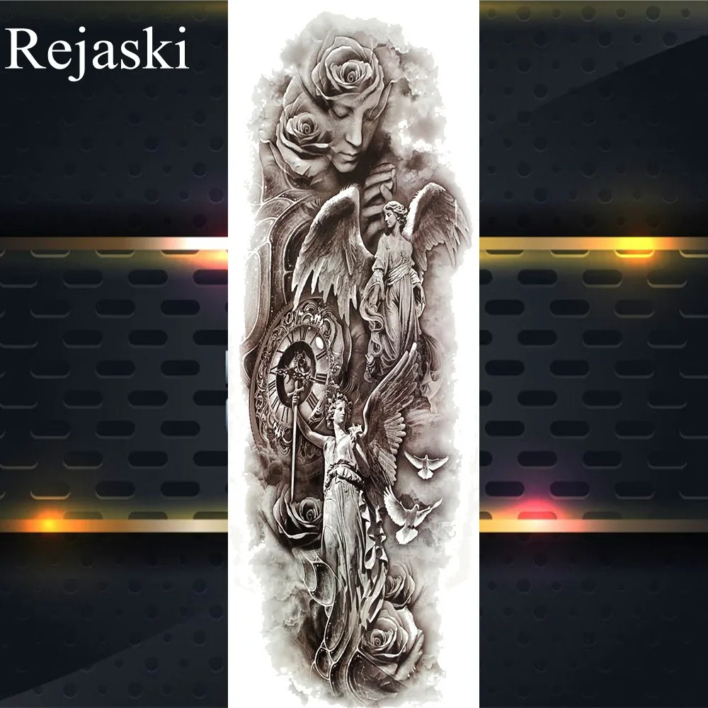 Rejaski полная рука 3D лицо льва временные татуировки наклейки цветок Роза Большая