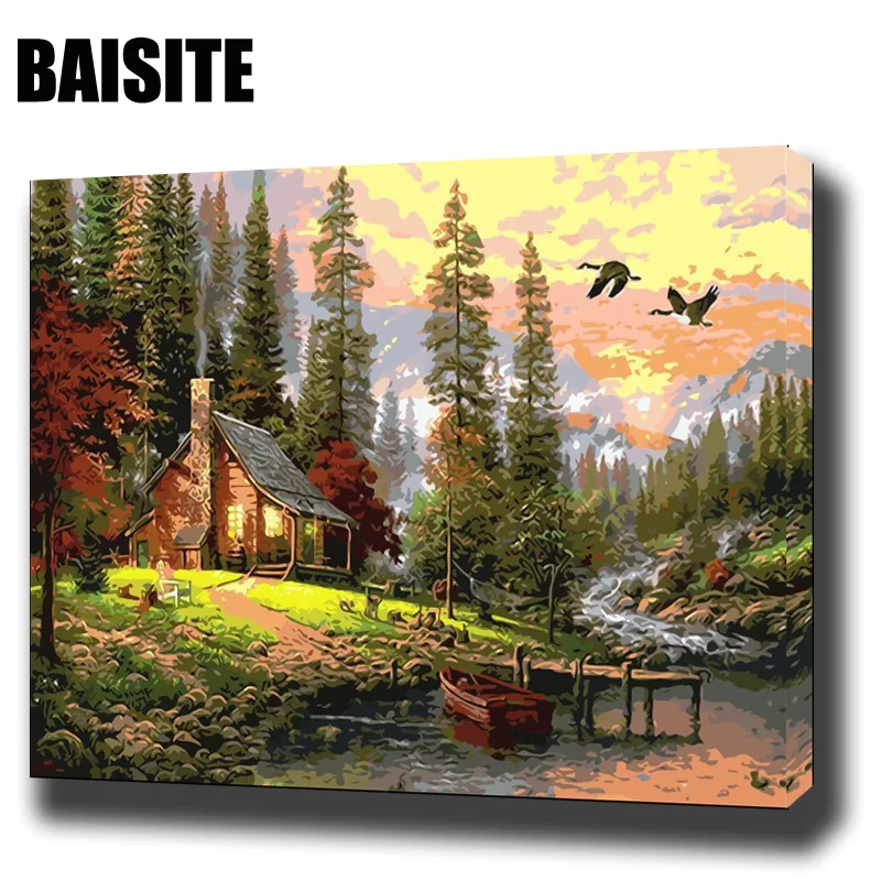 BAISITE DIY картина маслом в рамке по номерам пейзаж картины холст живопись для гостиной стены Искусство домашний декор H340