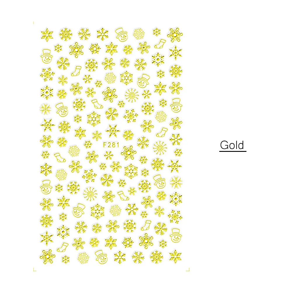 F281 Gold 1 шт 3D стикер для ногтей рисунок на рождественскую тематику смешанный олень/снежинка изображения Советы украшения для ногтей своими руками наклейка LAF281-284 - Цвет: F281 Gold
