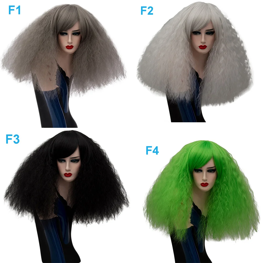 Aisi 17 Цвета вьющиеся парик блондинка синтетические парики для косплея Розовый Красный Зеленый средней длины волос афро зеленый парик для Для женщин